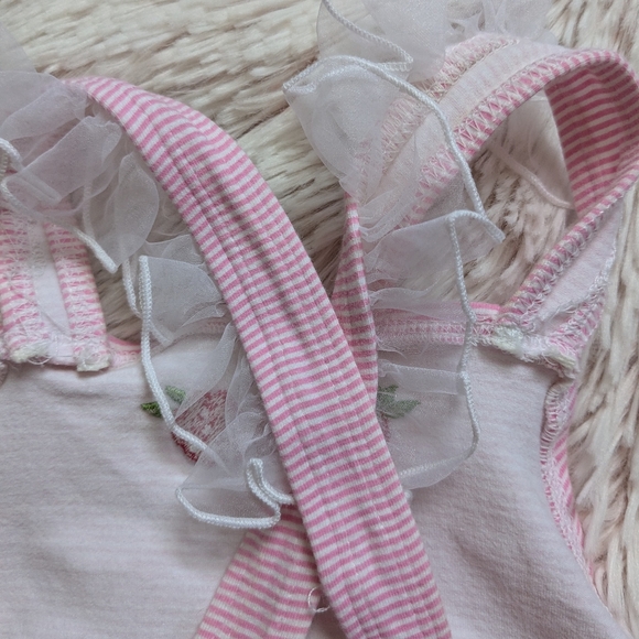 Big Fish by Sweet Potatoes One-piece Swimsuit Pink White Striped Embroidered 24m - Picture 4 of 7